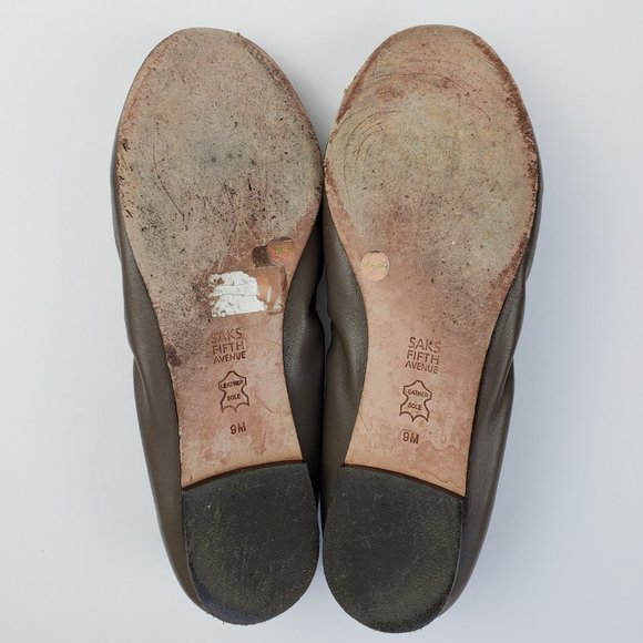 Saks Fifth Taupe Leather Flats w/Leather Flower, 9M - Picture 7 of 11